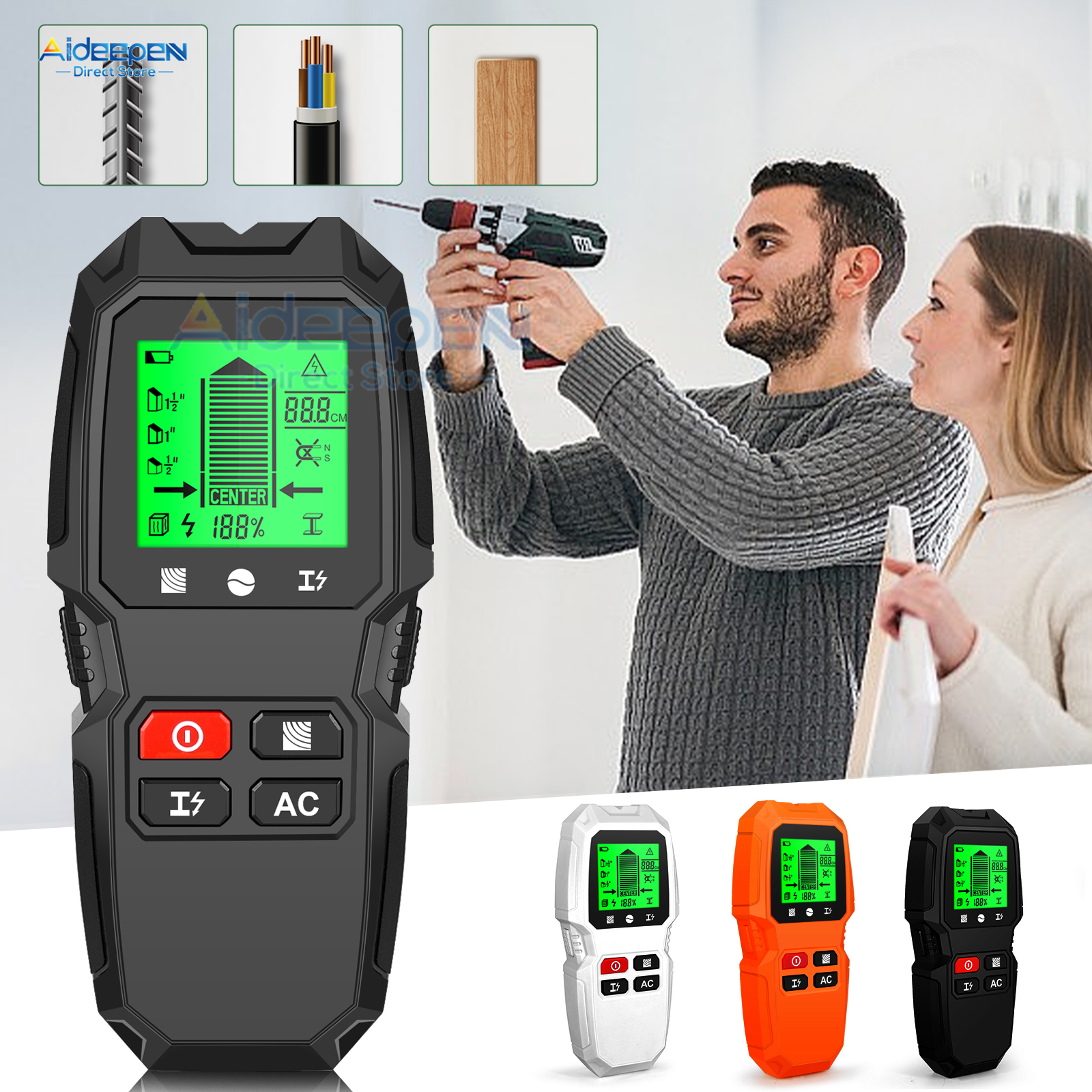 HW-QB6 Wall Stud Finder Sensor Wandscanner 5-in-1 LCD Elektronische detector Edge Center Houtstroom Metaal Live Draden Detectie