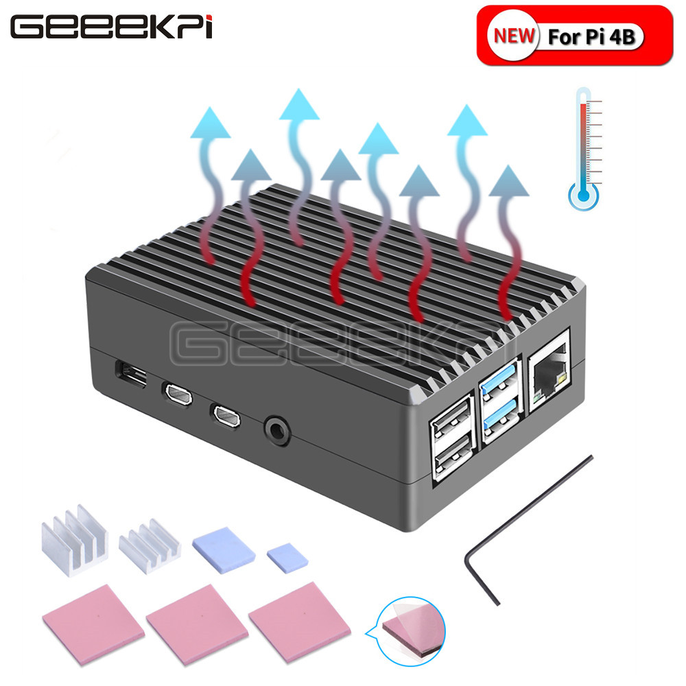 Geeekpi Zwart/Donkergrijs Metalen Case Behuizing Cover Shell Met Koellichamen Voor Raspberry Pi 4B Pi 4 Model B