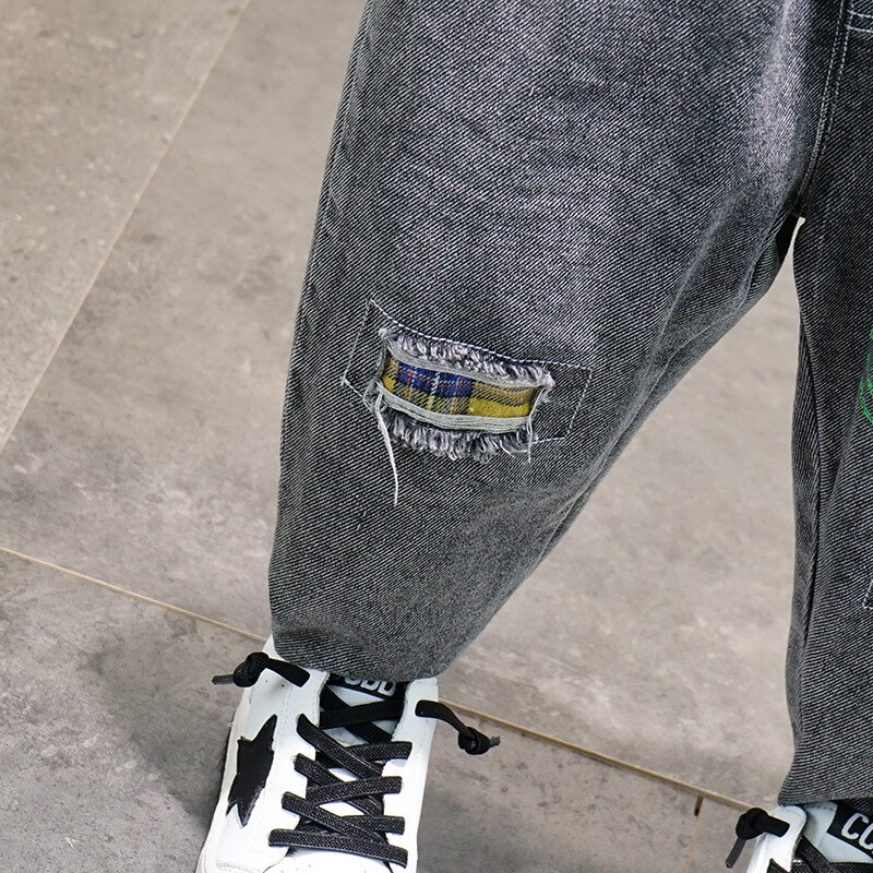 Drenge jeans rip denim distress flosset biker ridset udhulet lange jeans dreng zone 2-7 år