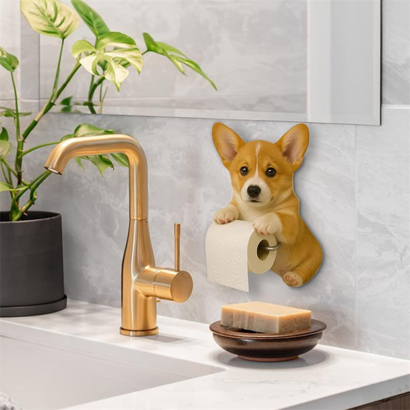 Soporte de papel higiénico para perro divertido, estatua de Animal de resina montada en la pared, organizador de rollos de pañuelos para el baño, decoración del hogar, 1 Uds.