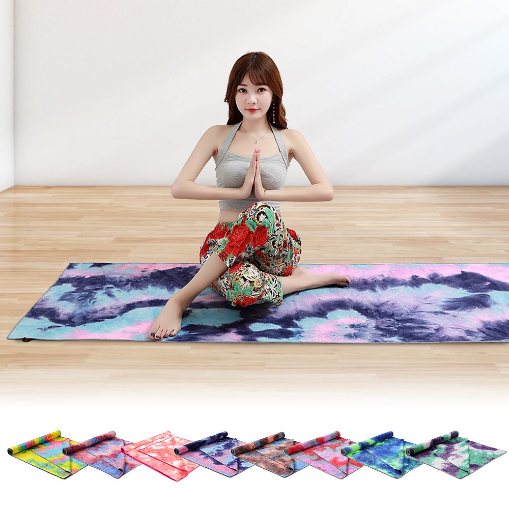 183*63cm yogamåtteprint hurtigtørrende skridsikker foldbart yogahåndklæde fitness tæppe med meshpose til pilates gym yoga tæpper