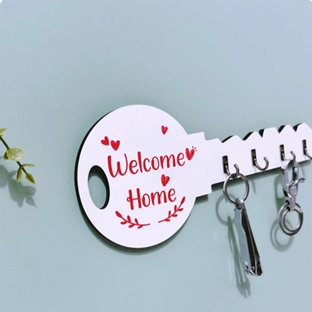 Creatieve sleutel houten frame wandgemonteerd gesimuleerd hangend opbergrek moderne buxus muur opberghaak ingang: Light Grey