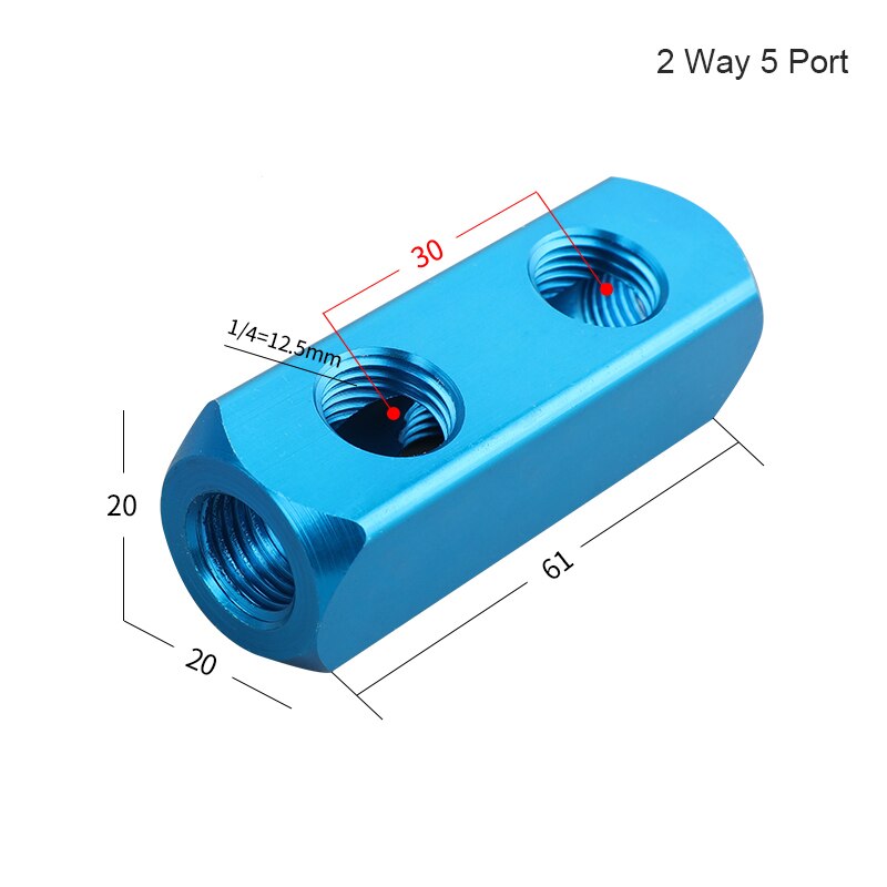 Air Manifold Distributor 1/4" PT Thread Port 2 3 4 5 6 7 8 9 Way Pneumatic Quick Plug In Connector Hose Aluminum Block Splitter: 2 Way 5 Port