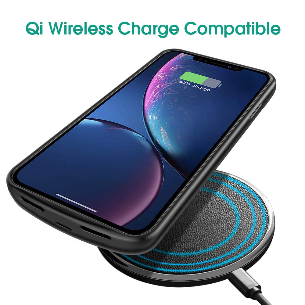 NEWDERY Opgewaardeerd voor iphone XR Batterij Case Qi Draadloze Opladen Compatibel, 6000mAh Slim wireless power case voor iphone XR