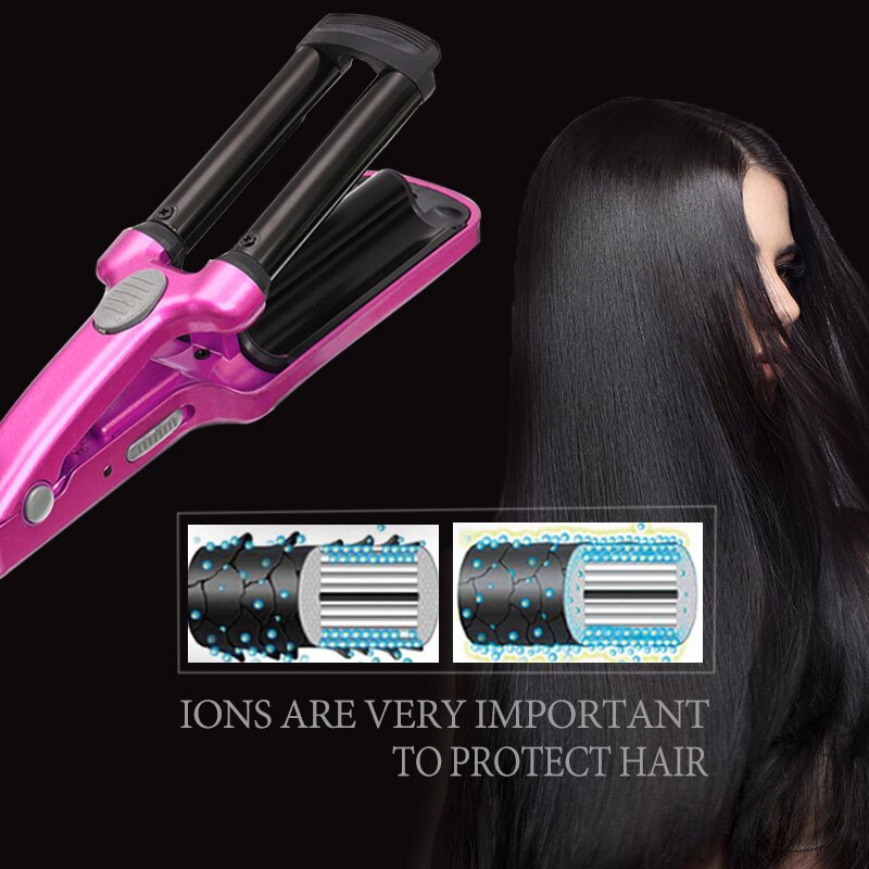 Ceramic Hair Curler Mini 3 Barrels Big Wave Curling Iron Hair Curlers Crimping Iron Fluffy Salon Hair Styling Tools