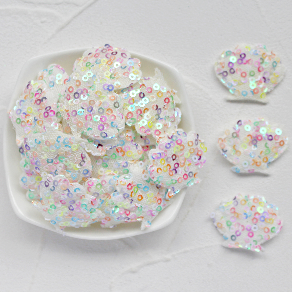 10 pçs 28*30mm glitter concha do plutônio acolchoado applique para diy artesanato bolo topper &amp; bebê headwear clipe arco acessórios decoração remendos: Default Title