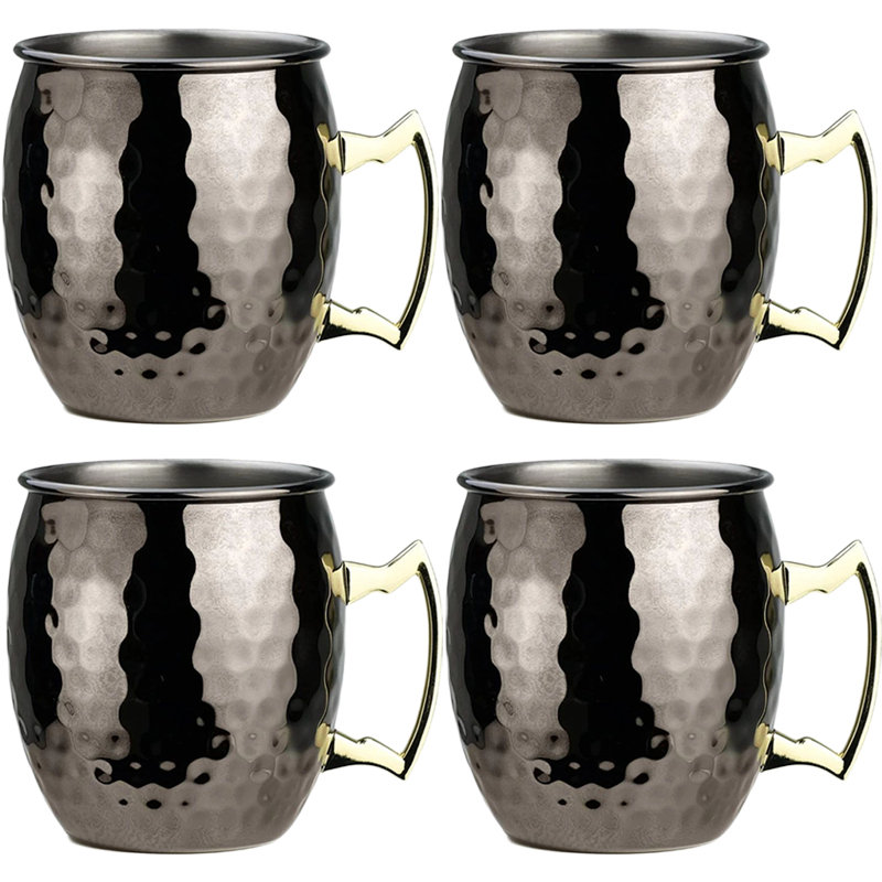 4Pcs Stainless Steel Hammered Point Cocktail Mug Non-Slip with Gold Handle Drum Mug for Home and Bar Drinking Mule Mugs: PURPLE
