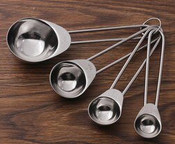 4 cucharas medidoras de acero inoxidable 430 de 2 estilos unids/lote, juego de herramientas de medición, cuchara de cocina o cafetería para hornear OK 0417: small