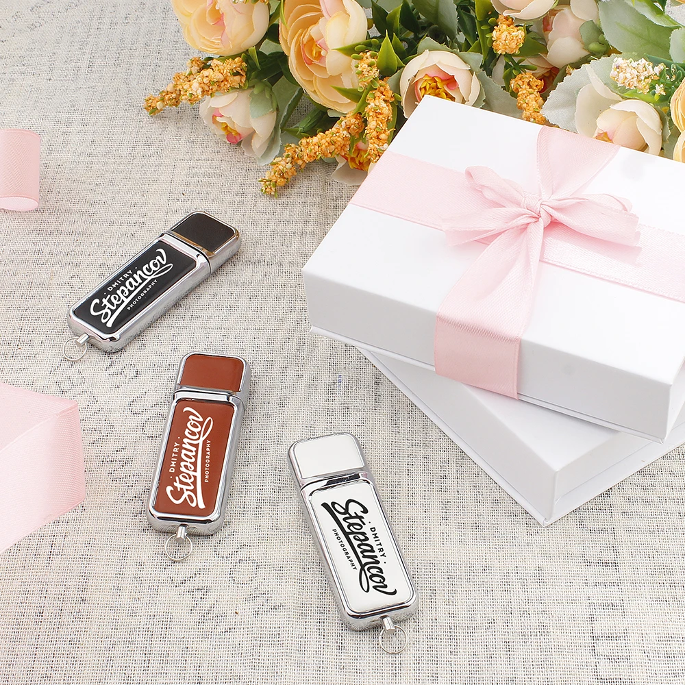 USB3.0 10 PCS LOT USB 3.0 Flash Drive 128GB Free Custom Logo Pen Drive 64GB Paper Box USB Stick Color Printing Leather Pendrive