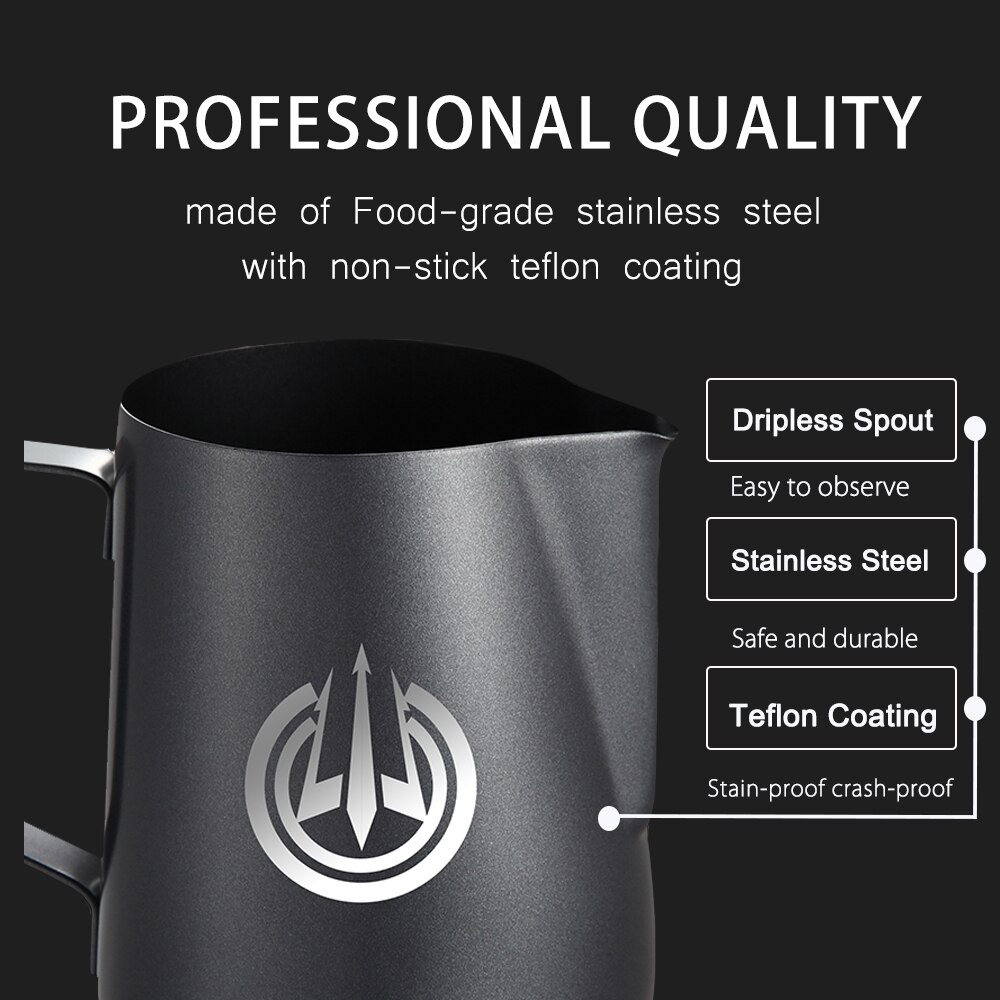 Milk Frothing Pitcher Milk Frothing Jug Stainless Steel Coffee Creamer Non-stick Coating Frothing Black Jug Espresso Machine