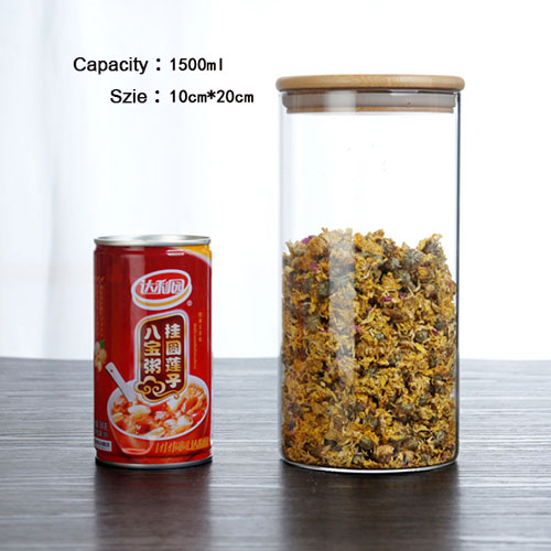 Multi-specifikation glas opbevaring flasker krukker med bambus låg te kaffebønner slik krukke glas boks beholder køkken kan: 1500ml 10 x 20cm