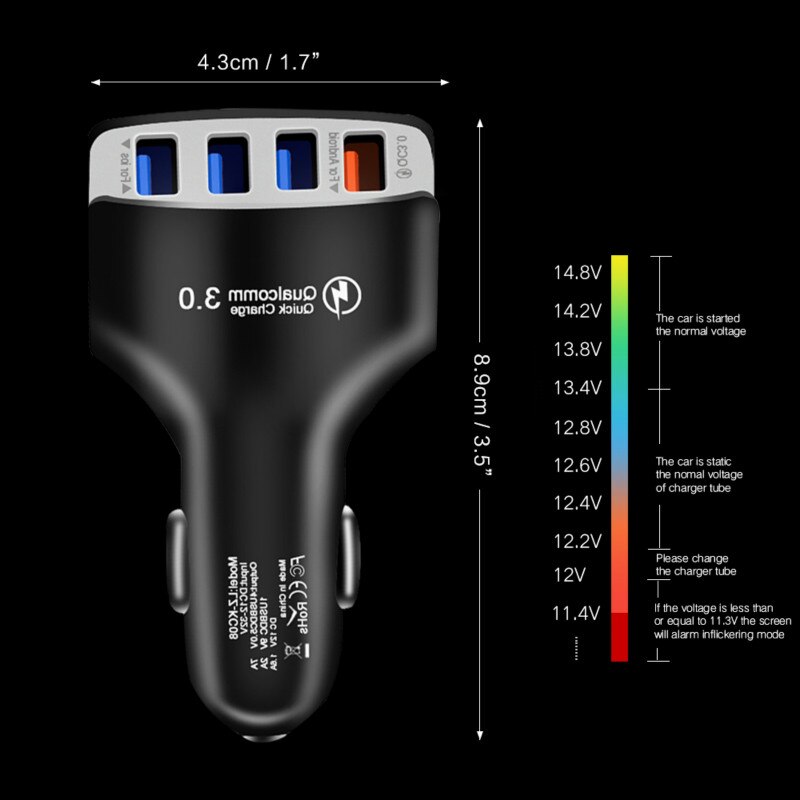 4 Usb Snellader 3.0 Auto Usb Lader Adapter 7A QC3.0 Usb Car Charger Mobiele Telefoon Oplader Voor Ios Android