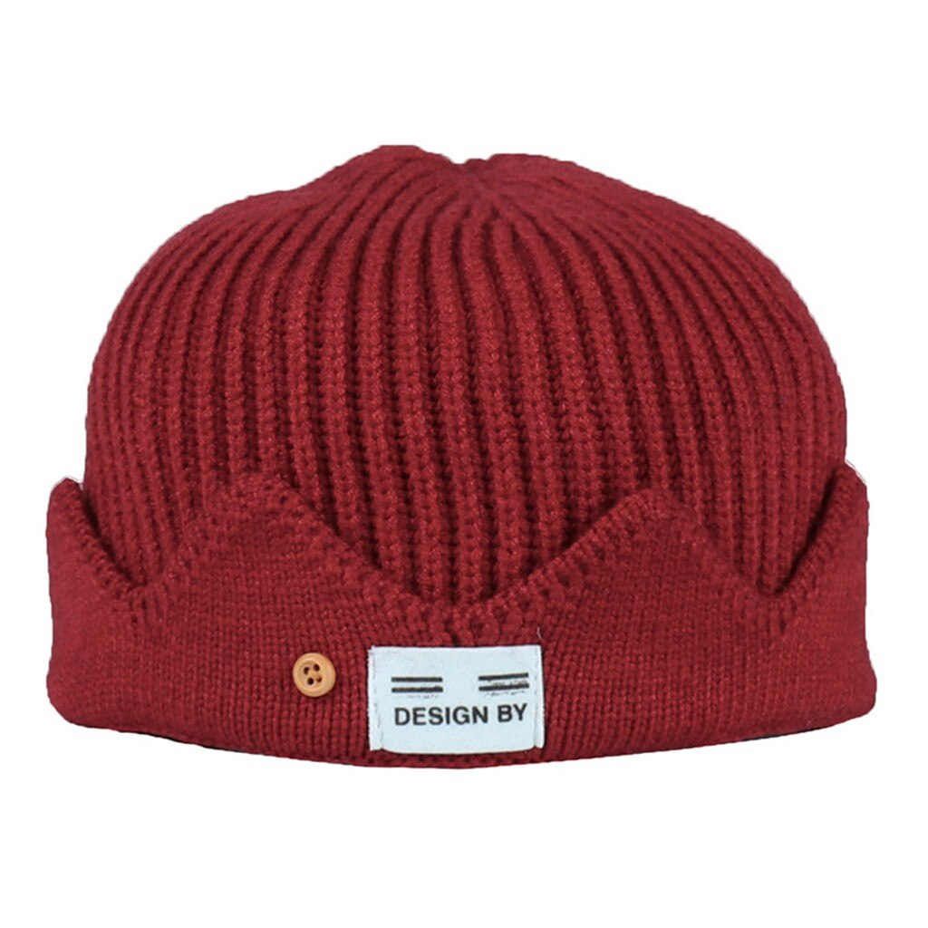 Women Soild India Stretch Turban Hat Button Wool Hair Loss Head Scarf Wrap Autumn Winter Warm Earmuff Colorful Crown Caps