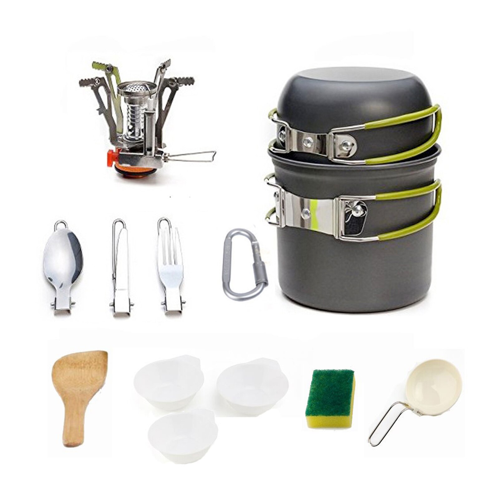 Camping Cookware Set Picnic Cooking Pots Set Outdoor Hiking BBQ Tableware with Pan Kettle Stove Set Camping Tourism Supplies Kit: set 3