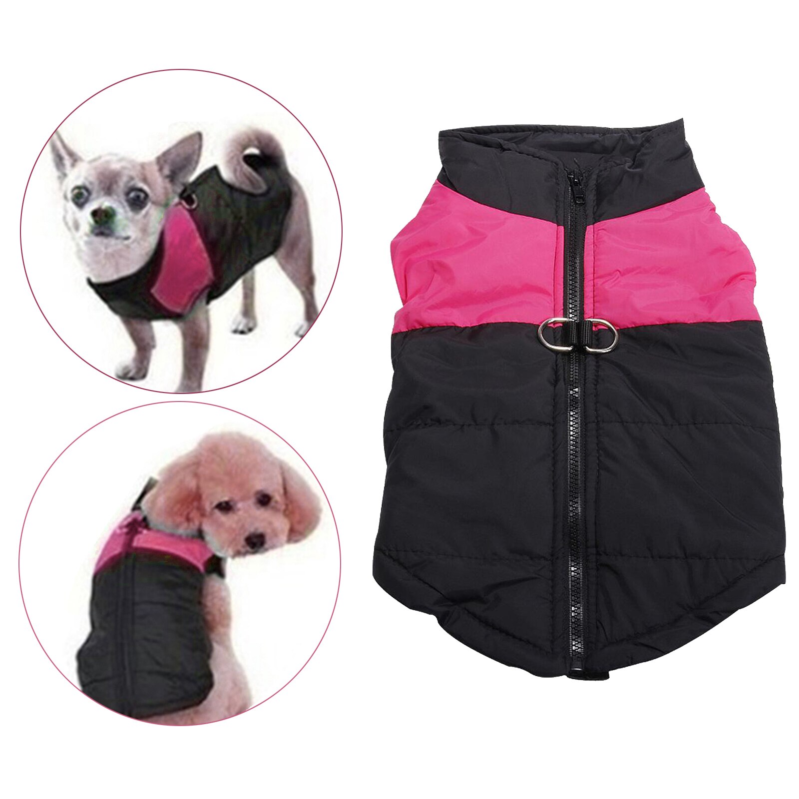 Warm Hond Kleding Waterdicht Pet Gewatteerde Vest Rits Jas Jas Voor Chihuahua: Pink S
