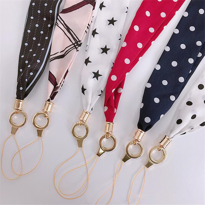 women's silk scarf cell phone lanyard temperament fresh fabric lanyard for keys phone strap neck strap