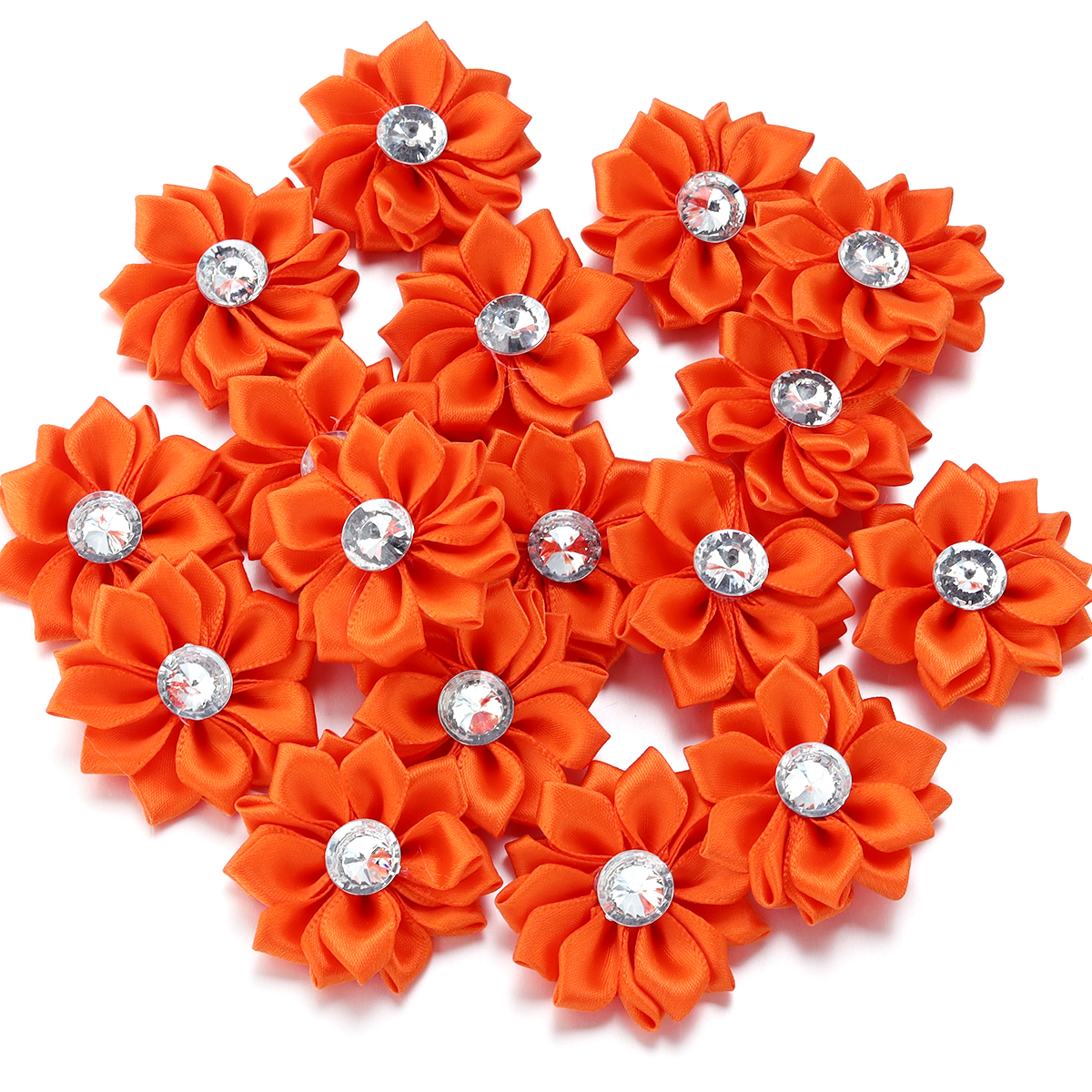 20Pcs/lot Mini Satin Ribbon Flowers 4cm Multicolor Rhinestones Handmade Flower for DIY Hair Clip Clothing Decoration Accessories: black