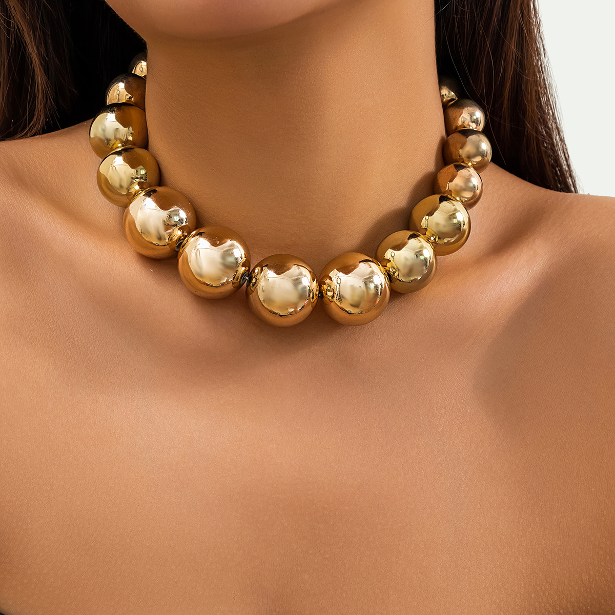 Collier Ras De Cou Perles Doré - Grappe De Perles Sur Chaîne à Gros Maillons - Bijou Occasion