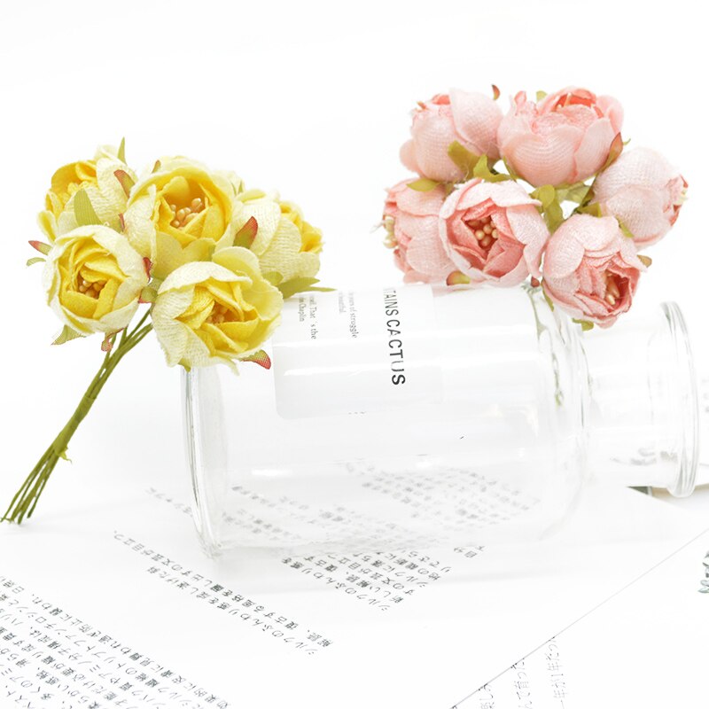 6 piezas de flores artificiales rosas de té flores decorativas para boda coronas adornos navideños para el hogar diy Caja de estampa