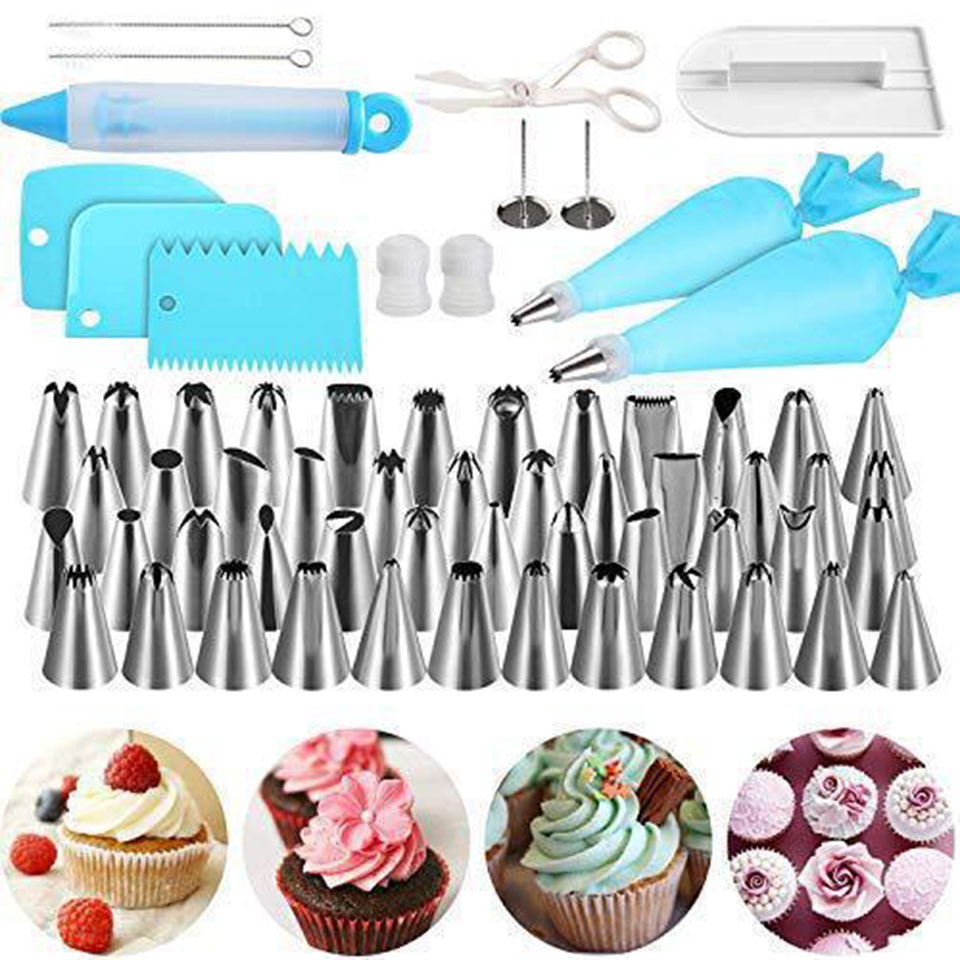 62Pcs Cake Decorating Supplies Kit for Beginners Baking Pastry ToolsIcing Tips with Spatula Russian Piping Nozzles Baking Tools