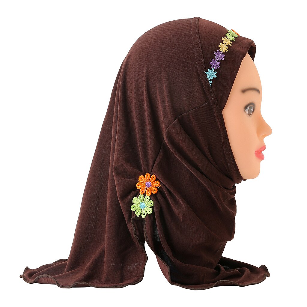 Chapeau de prière pour petite fille musulmane, une pièce, Hijab al-amira avec fleurs, couvre-cou islamique: 7
