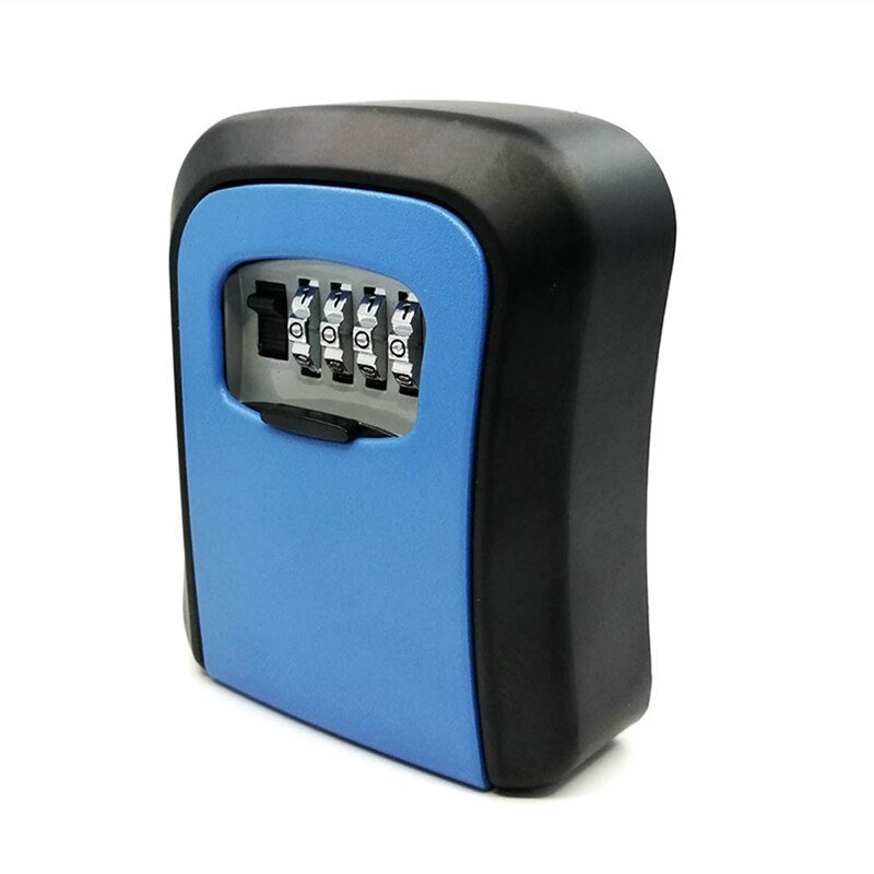 Key lock box wall-mounted plastic key safe weatherproof 4 combination key storage lock box for indoor and outdoor use: Alloy Blue