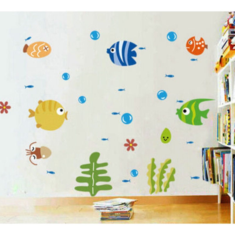 DIY Fish Pattern PVC Wall Sticker Self Adhesive Tile Art Decal Kids Bedroom Cartoon Sea Theme Wallpaper Home Bathroom Decoration