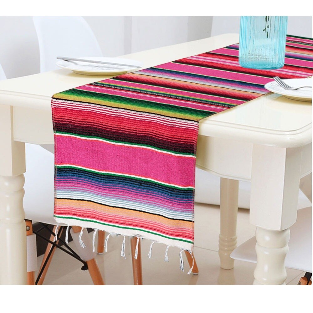 OurWarm Fiesta Thema Party Tafelloper Cinco de Mayo Celebration Party DIY Decoraties Mexicaanse Serape Katoenen Bruiloft Tablecoth