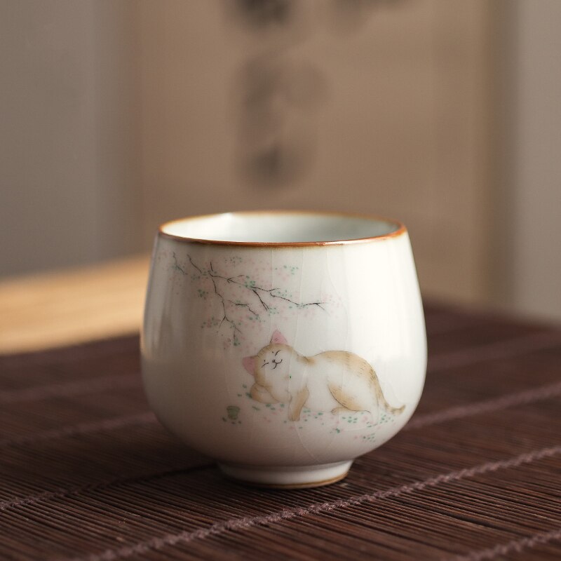 4 Style Cute Cat Ceramic Tea Cups Drinkware Cup Tea Set Crafts Kung Fu Cups Drink Cups Tea Accessories Tea Set Supplies: Pattern 10