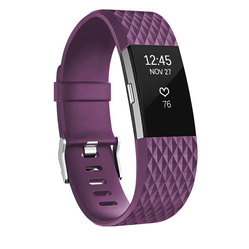 Correa de muñeca de silicona suave banda para Fitbit Charge 2 pulsera de reloj inteligente para cargar bits 2 pequeños y grandes: Púrpura / L