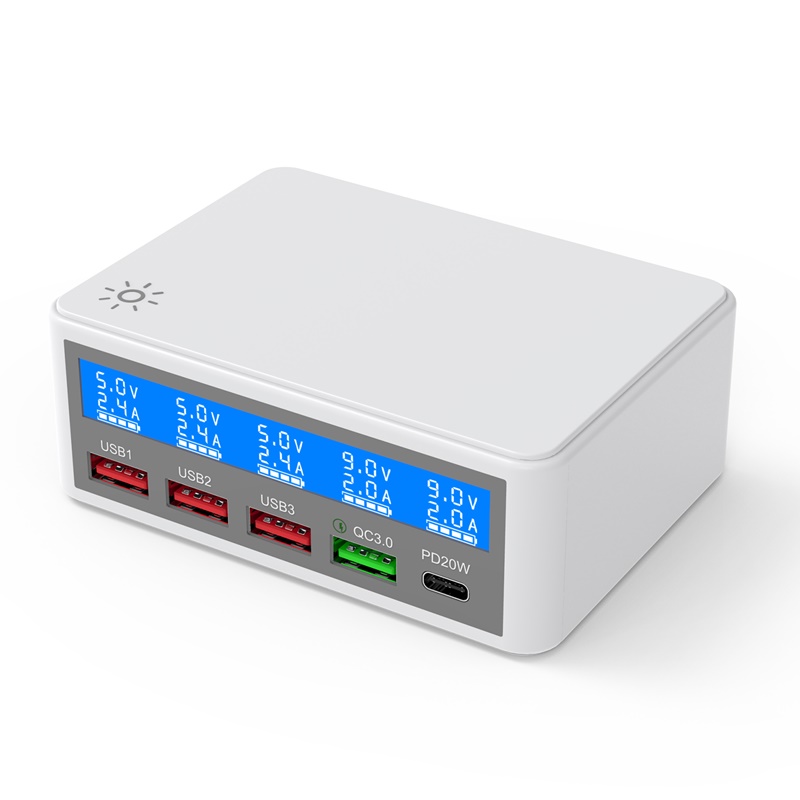 Universal 65W Multi 4 Port USB Fast Charger Portatil Quick Charge QC3.0 PD 20W Lcd Display Charging Station for Phone Tablet: Red / CH