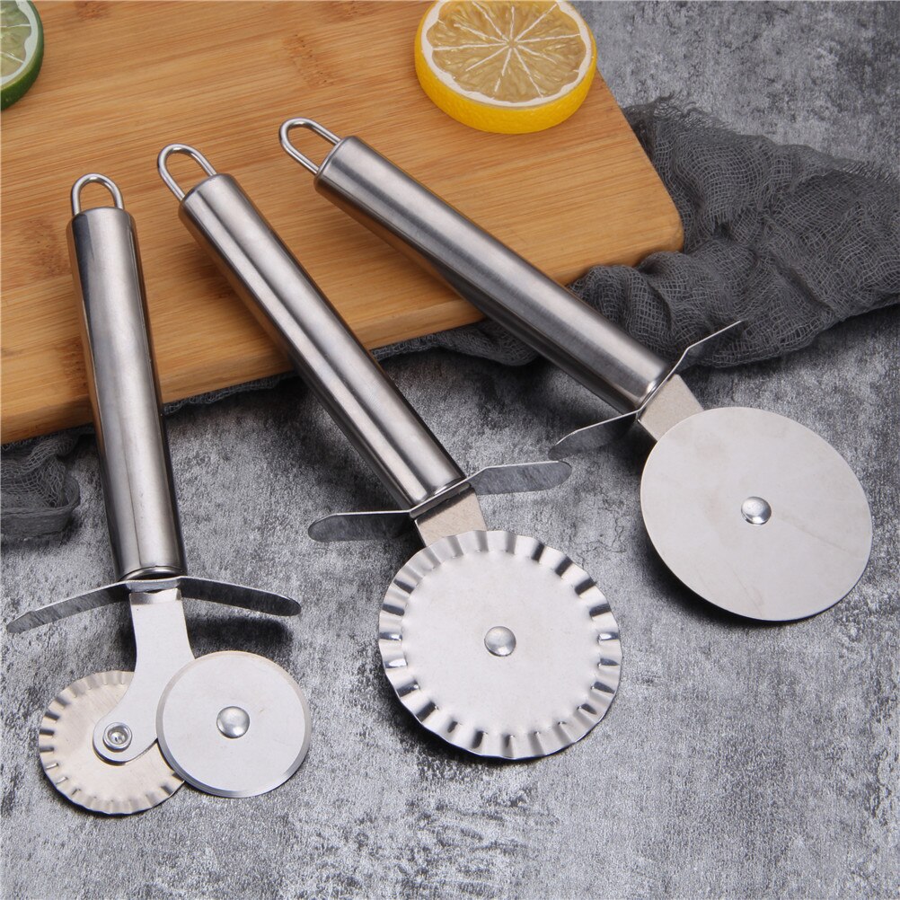 Keuken Pizza Tool 4 Patronen Pizza Cutter Rvs Dubbele Roller Pizza Mes Cutter Gebak Pasta Deeg Crimper