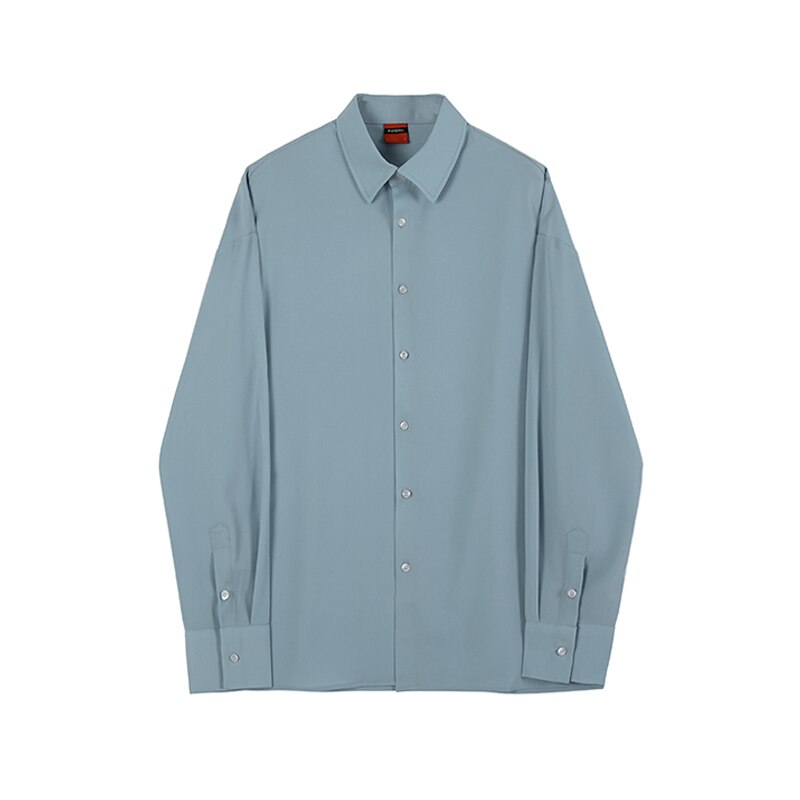 Autumn Solid Lapel Loose Shirt Men Korean Long-sleeved Single-breasted Slim Men's Shirt