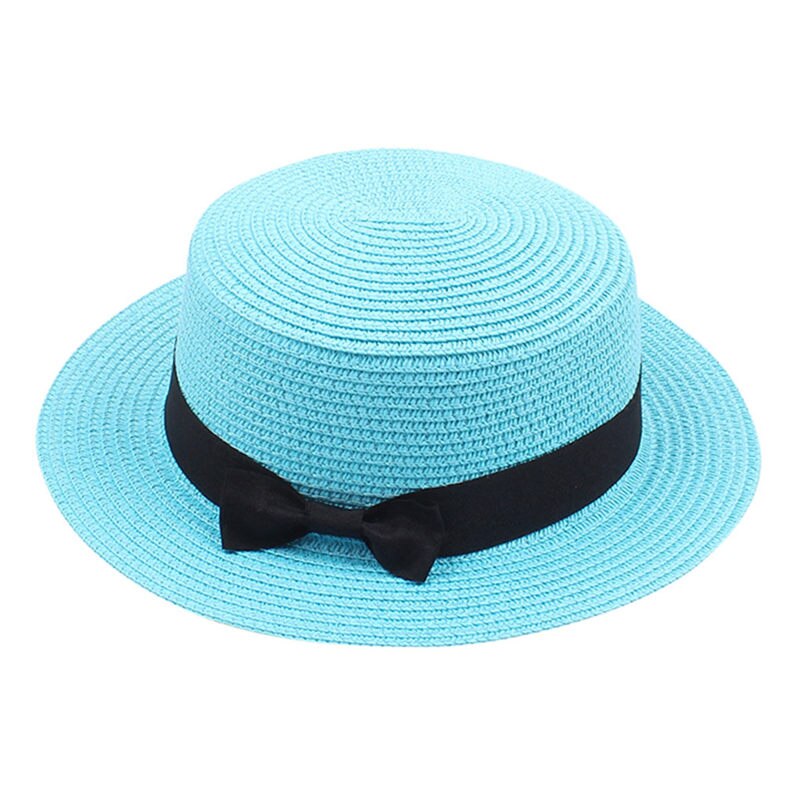Chapeau d'été pour femmes, casquette unisexe à large bord en laine, ceinture en feutre, haut plat, Fedora, fête, église, Trilby,: BLEU CIEL