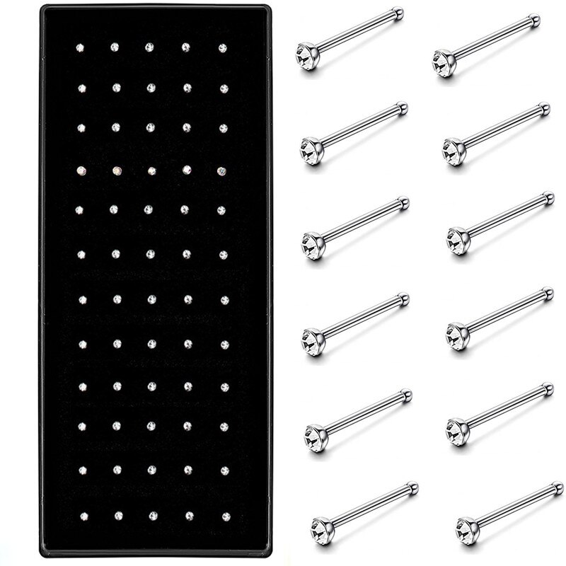 40/60 Stuk/Set Rvs L Vorm Neus Stud Pack 20G Crystal Straight Stud Neus Ring Set Neus stud Lot Piercing Nariz Pin: Straight White / 40Piece Set