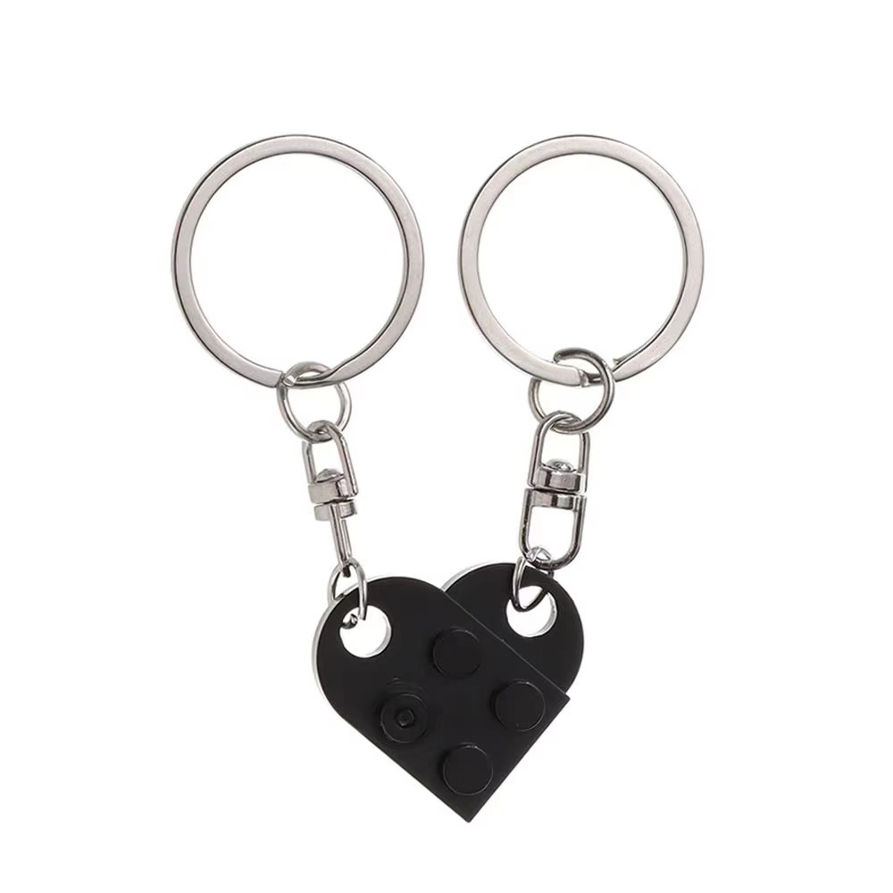 2 pièces séparable bijoux Couples amitié bloc de construction porte-clés porte-clés clé boucle coeur pendentif: Black
