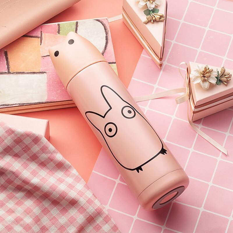 Cat Thermos for tea Stainless Steel 500Ml Water Insulated Bottle Vacuum Flask Water Thermal Cooler Travel Coffee Mug Cup: Pink Cartoon