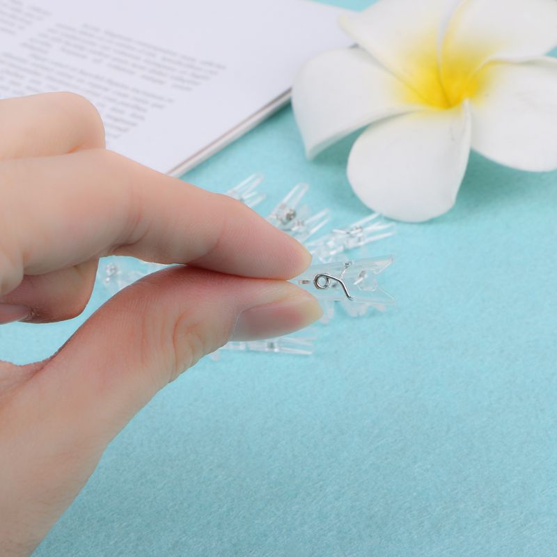 20Pcs 25mm Mini Spring Clear Transparent Clips Clothes Photo Paper Peg Party Home Decoration