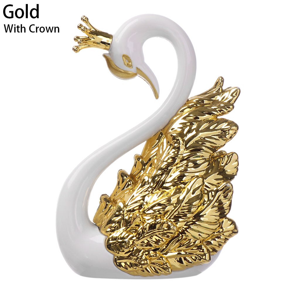 1 pc guld sølv svane kage topper fjer svane krone udsmykkede ornament diy bagning forsyninger sød bryllupsfødselsdag dekoration: Guld med krone