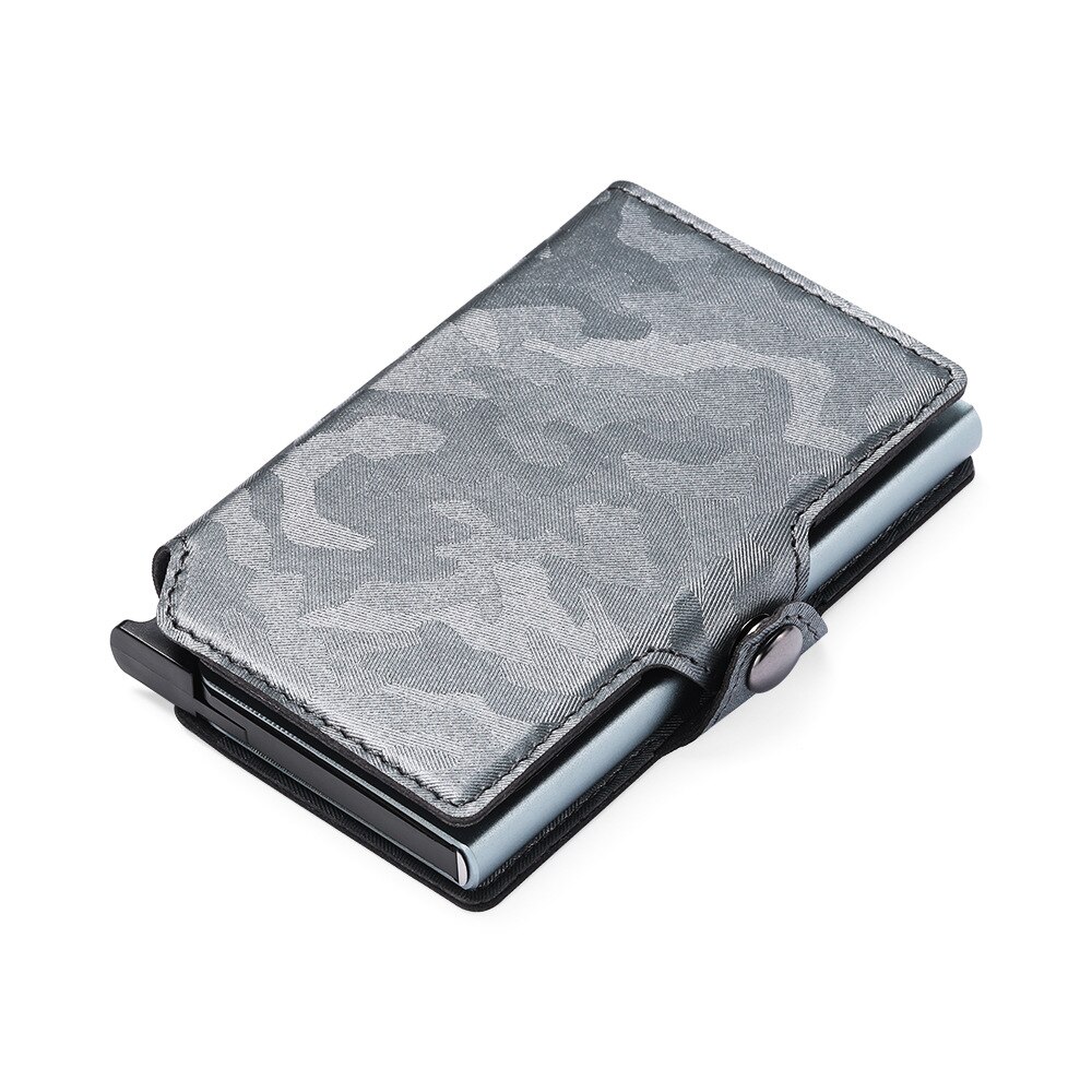 RFID Classic Camouflage Pattern Leather Men's Card holder Aluminum Metal Business Slim ID Credit Cardholder Mini Wallet: gray