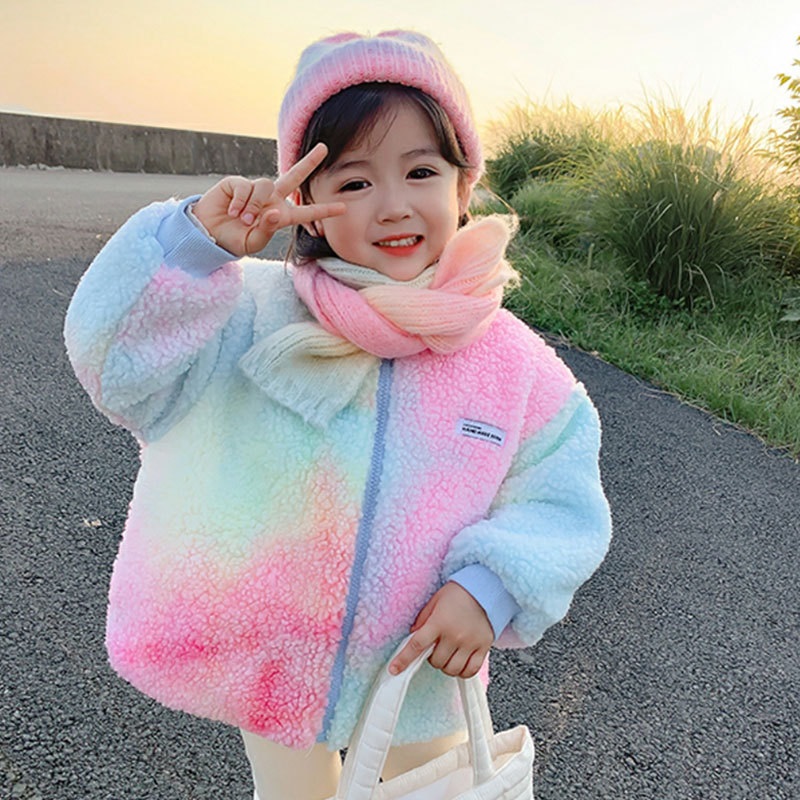 Mode Baby Meisje Tie Dye Fleece Jas Baby Peuter Kind Sheeplike Jas Lente Herfst Winter Uitloper Baby Kleding 1-12Y: 5T