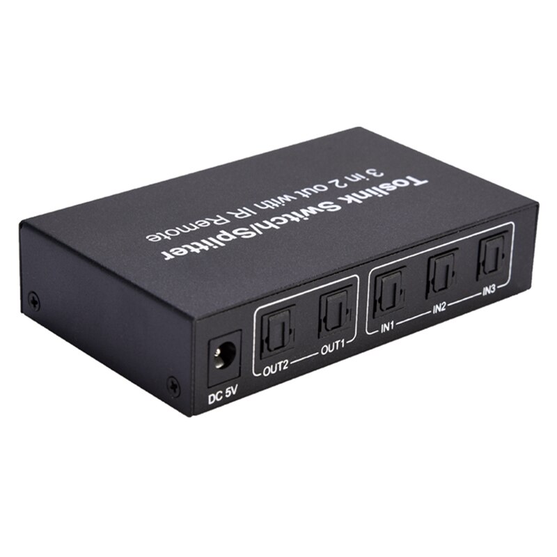 Conmutador óptico de 3 puertos con divisor de Audio Digital óptico Spdif Toslink de 2 vías, 3 en 2, con interruptor de Control remoto IR