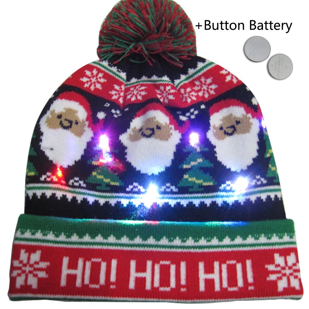 Gebreide LED Verlichting Kerst Hoed Gloeiende Hoed Vrolijk Kerstfeest Decoratie Jurk Xmas Cap Kleurrijke Licht Winter Warmer Wol Cap: J