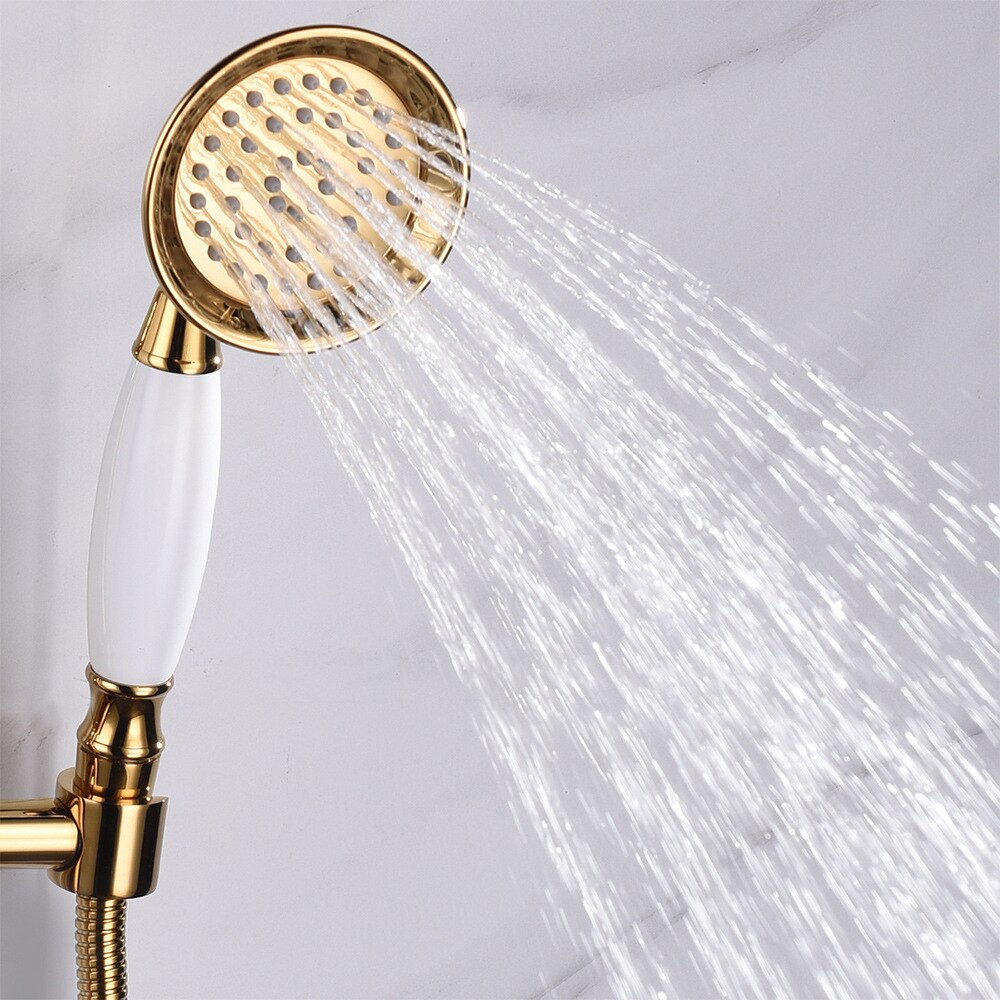 Bathroom Gold Shower Head With ABS Support Holder And 1.5m Hose Rainfall High Pressure hand held Shower Head Water Saving