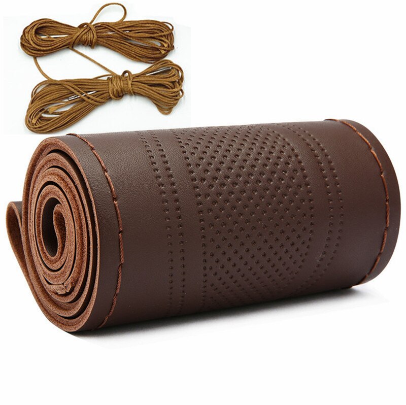 DIY Leather Steering Weel Cover Hand-stitched Car Steering Wheel Cover Steering-Wheel Braid Stitch On Wrap With Needle Thread: CA423-CF