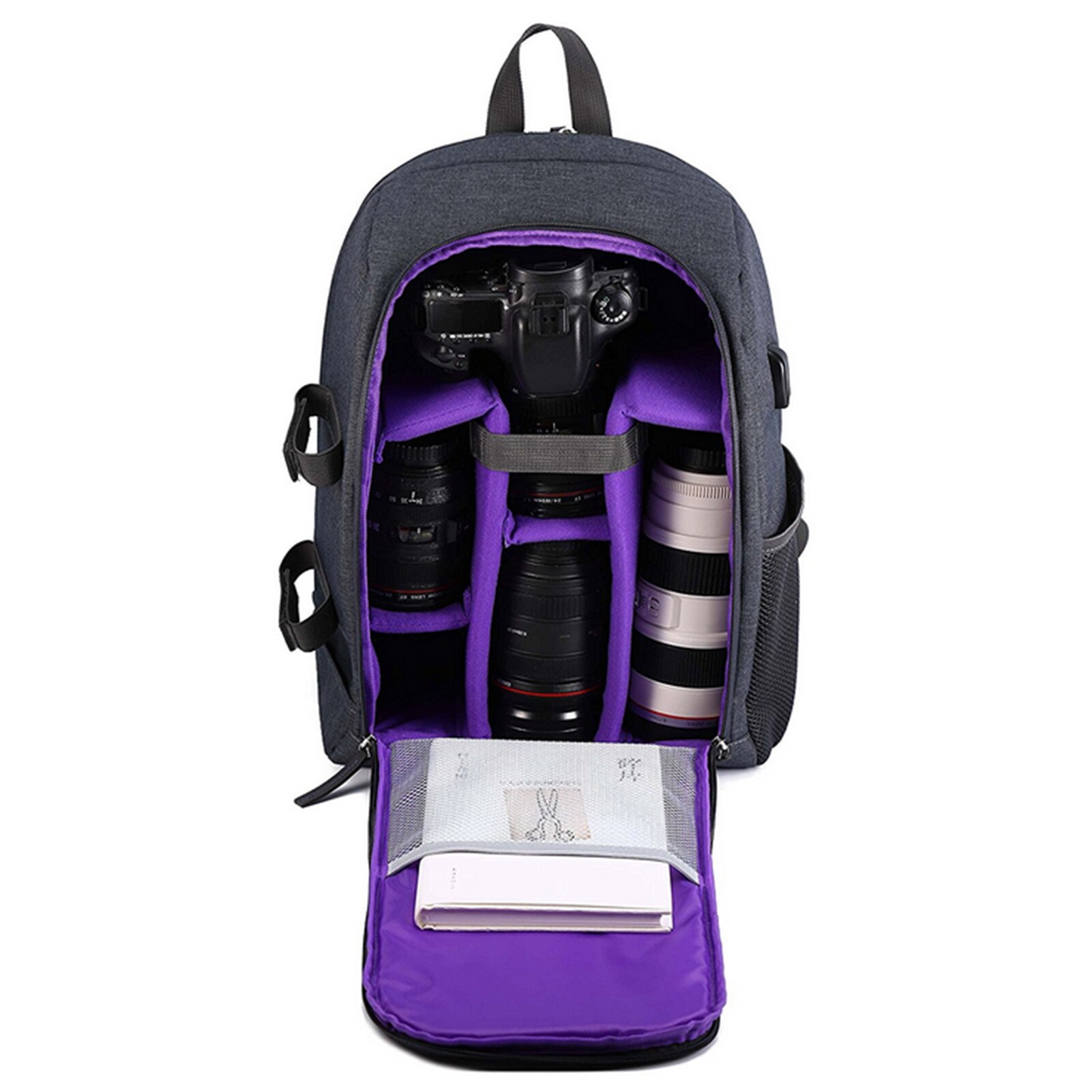 Multi-Functionele Camera Bag Photo Rugzak Knapzak Grote Capaciteit Draagbare Reizen Camera Tas Computer Tas Dslr Tas Foto Tas: Purple