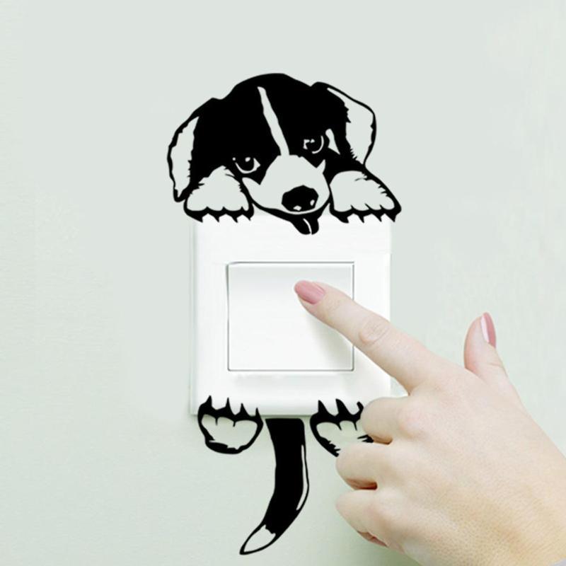 Grappige Dieren Patronen Schakelaar Stickers Voor Kinderkamer Home Decoration Muurstickers Diy Cartoon Cartoon Dieren Kat Hond Muurschilderingen