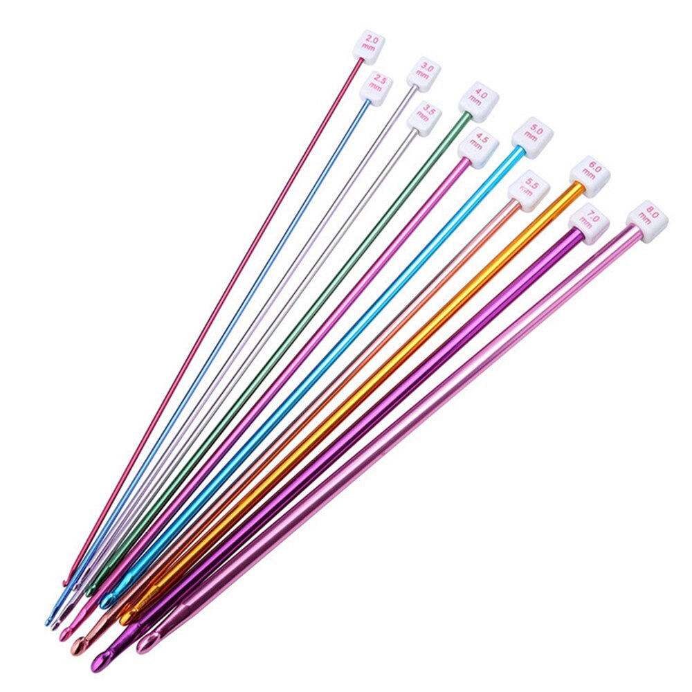 11 stk 27 cm lange rette fargerike strikkepinner enkeltpunkts heklenåler (størrelse fra 2.0mm til 8mm)  heklesett: misligholde tittel