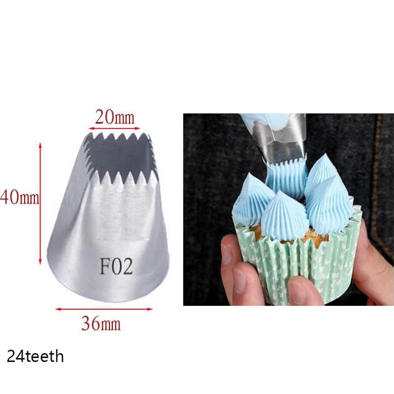 Utensílios de confeitaria, ponta de confeiteiro, bicos para cobertura, 1 peça, tamanho grande, ferramentas de decoração de bolo, quadrado, acessórios de cozimento: F02 24 teeth