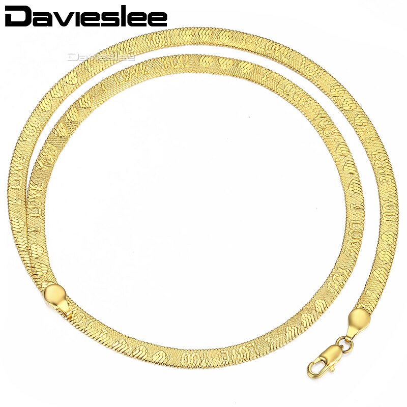 Davieslee 5mm Ketting Mannen Vrouwen Ketting Snake Visgraat Kettingen Gold Filled I Love U Patroon Mode-sieraden DGN468